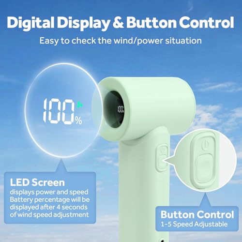 Portable Handheld Turbo Fan, 5 Gear Wind, LED Display, 4500mAh USB Rechargeable Hand Held Personal Fan, 15H Max Cooling Ti...