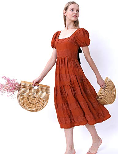 Miuco Womens Bamboo Handbag Handmade Large Tote Bag Straw Beach Bags Beach Purse Size