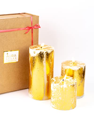 AuraDecor Unscented Pillar Candle Set of 3 (3inch*3inch, 3inch*4inch, 3inch*6inch) || Unscented Candle || Long Burning || ...
