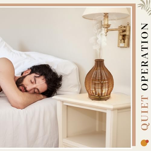 Copkim Essential Oil Diffuser Rattan Woven Boho Aroma Humidifier 80ml Ultrasonic Aromatherapy Diffuser with Timer and Wate...