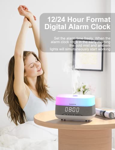 Versatile Essential Oil Diffuser, 300ml Aroma Diffuser with Bluetooth Speaker and Alarm Clock, 7 Colors LED Light Aromathe...