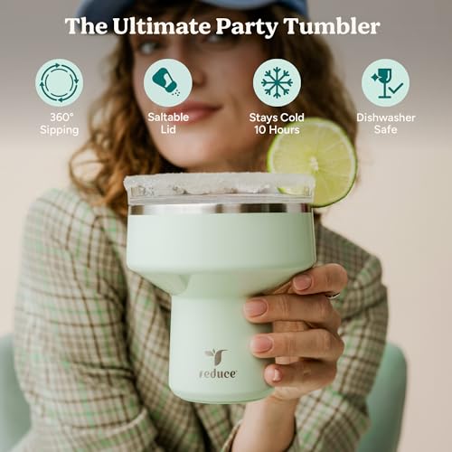 REDUCE Saltini 16 oz Cocktail Tumbler - Insulated Margarita Tumbler with Lid - Keeps Drinks Cold for 10 Hours - 360 Sippab...