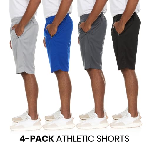 Essential Elements Men’s Athletic Shorts 4 Pack – Quick-Dry Moisture Wicking Basketball, Gym & Workout Shorts with Pockets