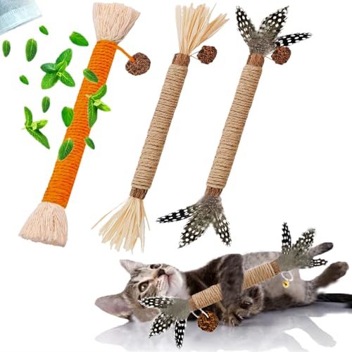 GREMBEB Cat Toys 3Pack Silvervine Chew Stick Kitten Treat Catnip Toy Kitty Natural Stuff Catnip Matatabi for Cleaning Teet...