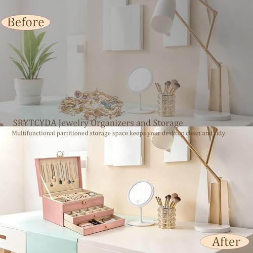 SRYTCYDA SRTCYDA Jewelry Box for Women, Large PU Leather jewelry organizers and storage, 3-Layer Jewelry Storage with 2 Dr...