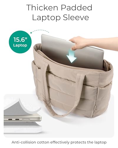 BAGSMART Tote Bag for Women, Lightweight Puffy Tote Bag with Compartments Shoulder Bag Handbag for Travel, Work, Gym | Lig...