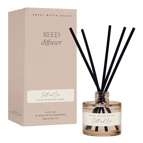 Sweet Water Decor Salt and Sea Reed Diffuser – Room Decor Aesthetic with Long-Lasting Premium Fragrance of Sea Salt, Citru...