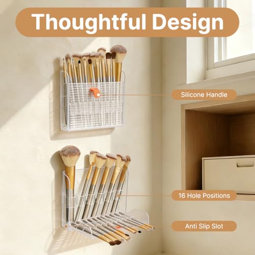 FHDUSRYO 2 Pack Wall-Mounted Makeup Brush Holder, 16-Slot Eyeliner Lip Liner Organizer Holder, Makeup Organizer for Make U...