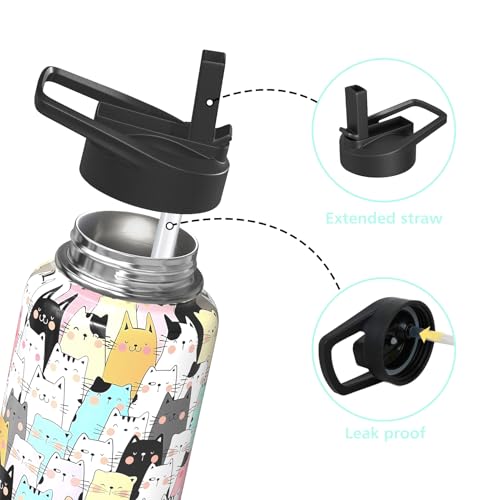 Sabobo Cat Gifts 32oz Water Bottles for Women Men, Cute Cats Stainless Steel Leak Proof Sport & Gym Water Bottle with Flip...