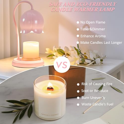 Candle Warmer Lamp Pink, Dimmable Scented Wax Melt Warmer with Timer, Lamp Candle Warmer for Womens Gifts, Housewarming Gi...