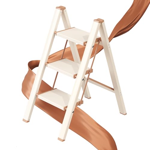 GameGem 3 Step Ladder, Folding Step Stool with Wider Pedal, Anti-Slip Feet & Non Slip Stripes, Aluminum Sturdy Material, 3...
