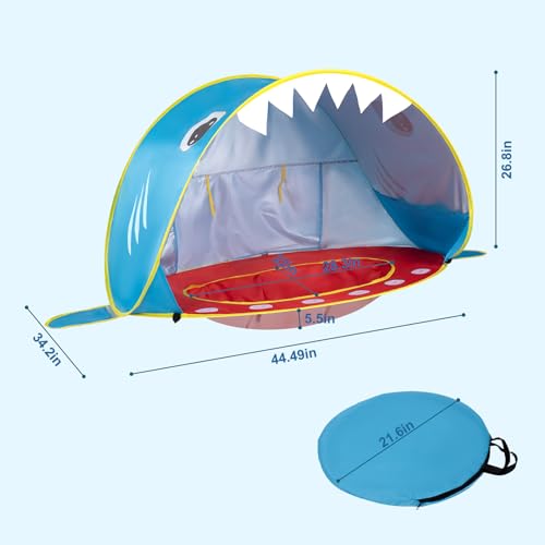 Elfzone Baby Beach Tent - Shark Pop Up Beach Tent Sun Shade for Beach, Portable Shade Pool UV Protection Sun Shelter for O...