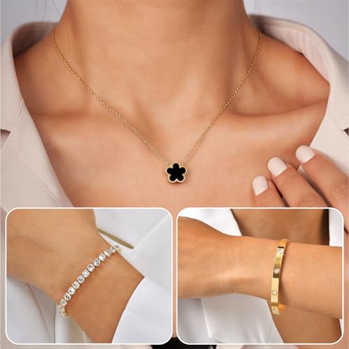 Gold Bracelets Necklace Jewelry Set - 3Pcs 18K Gold Plated Floral Bracelet,Stainless Steel Bangles, Waterproof Non-Tarnish...