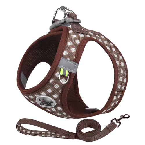 Small Dog Harness and Leash Set, Step in No Pull Adjustable Reflective Pet Harness, Soft Mesh Plaid Vest Harnesses for Sma...