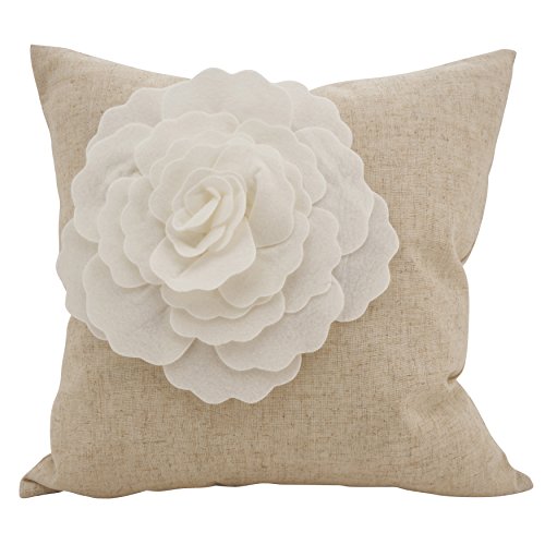 SARO LIFESTYLE Fiorire Collection Lotus Flower Felt Throw Pillow, 18", Ivory