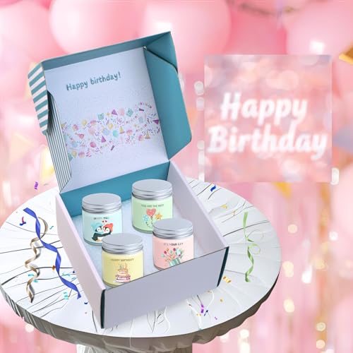 Luina Birthday Candle Gift Set – Scented Soy Candles in Glass Jars, 4 Pack Scented Candle Set for Home Fragrance, Happy Bi...