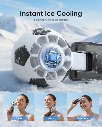 Hiluckey Portable Handheld Turbo Fan with Ice Cooling, 5 Gear Wind, 3 In 1 Soccer-Shaped Mini Personal Fan, 6000mAh Rechar...