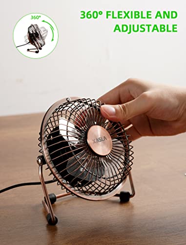 xasla 4 Inch Small USB Desk Fan, Mini Quiet Fan with Metal Construction & Strong Airflow & 360°Adjustable Tilt Angle, Pers...