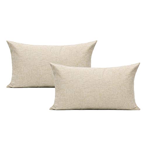 All Smiles Lumbar Throw Pillow Covers 12x20 Set of 2 Linen Beige Rectangle Pillow Cases Burlap Oblong Cushion Farmhouse Ne...