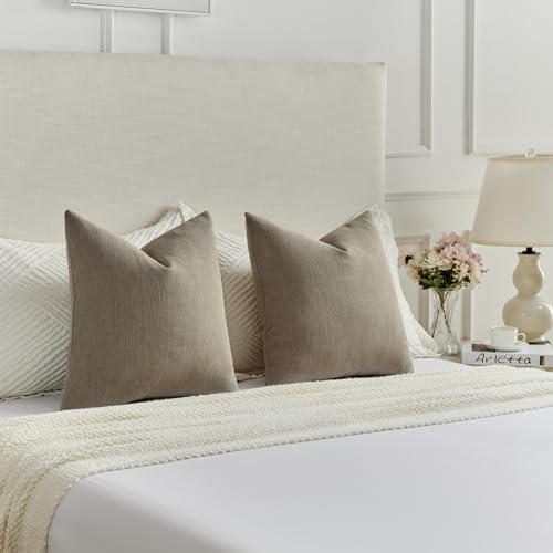 FUTEI Coffee Chenille Decorative Throw Pillow Covers 18x18 Inch Set of 2,Soft Cozy Faux Linen Textured Cushion Case,Farmho...