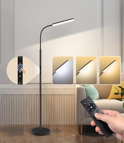 Dimunt LED Floor Lamp, Bright 15W Floor Lamps for Living Room with 1H Timer, Stepless Adjustable 3000K-6000K Colors & Brig...