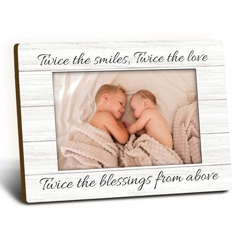 Foyoulame Twins Baby Items 4x6 Picture Frame, Twin Mom Gifts Wooden Picture Frame, Twins Baby Gifts for Girls Boys Mom, Tw...