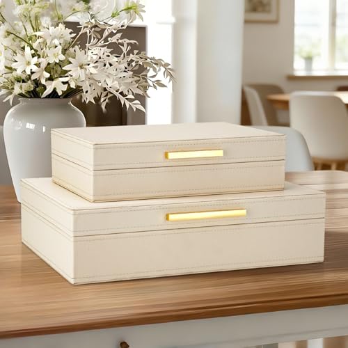 Kesiya Decorative Storage Boxes with Lids, Set of 2 PU Leather Memory Box for Keepsakes, Beautiful Large Decorative Box fo...