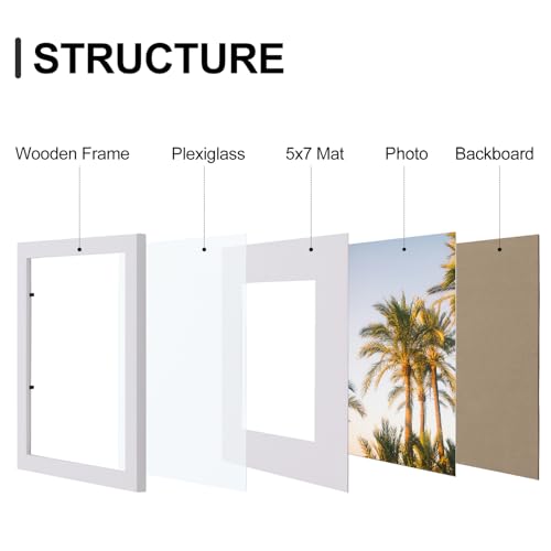 Vittanly 8x10 Picture Frames Set of 9, Shatter Resistant Plexiglass, Display 5x7 Pictures with Mat or 8x10 without Mat, Ph...