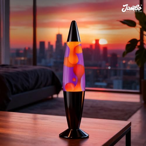 JAMBO 16" Beautiful Lamp- Purple with Yellow/Orange Wax, Relaxing Liquid Lamp for Living Room Office Bedroom Adults Teens ...