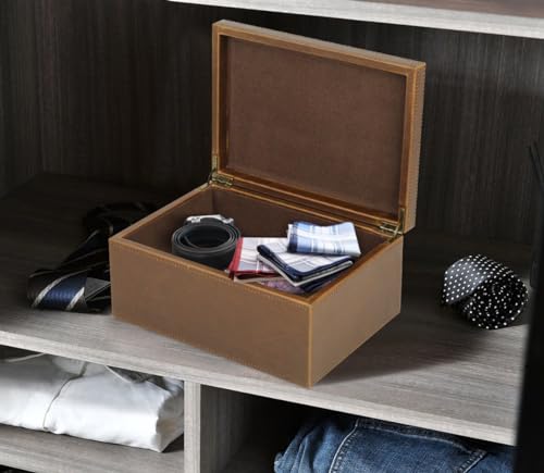 HofferRuffer Faux Leather Decorative Box, Large Wooden Structure Keepsake Box Accessory Organizer Jewelry Organizer with H...