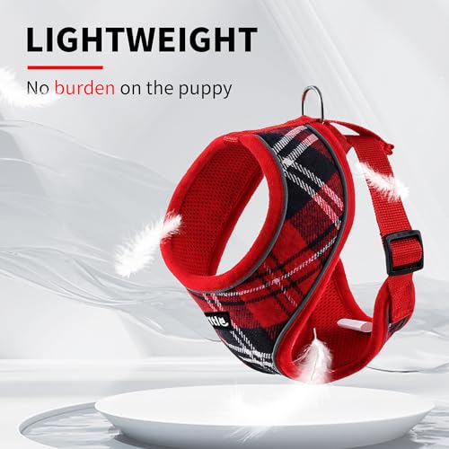 AIITLE Small Dog Harness, Triple-Layer Breathable Plaid Mesh, Adjustable Fit & Reflective Design, Choke-Free Over-The-Head...