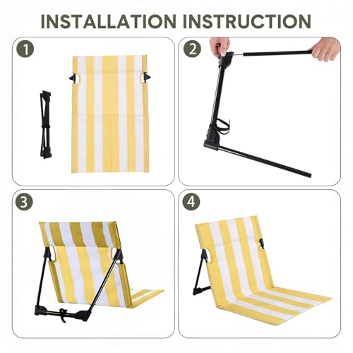 Verveens Stripes Foldable Pool Chair,Ultra-Light Portable Beach Chair with Carry Bag for Sunbathing Swimming Poolside Picn...