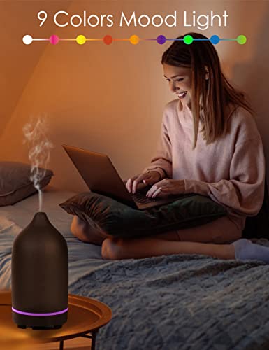 Essential Oil Diffuser,Handcrafted Ceramic Diffuser for Home,Ultrasonic Cool Mist Air Diffuser, 9 Colors Night Light with ...