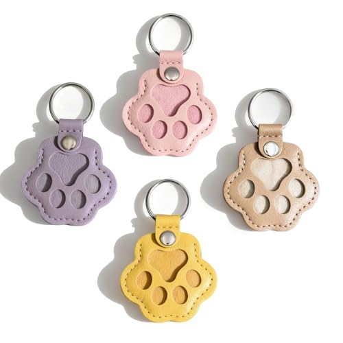 Evowatt 4pcs Pet Paw Shape Leather Keychains, Handmade Fur Keepsake for Cats and Dogs, Unique Pet Hair Memorial Key Rings,...