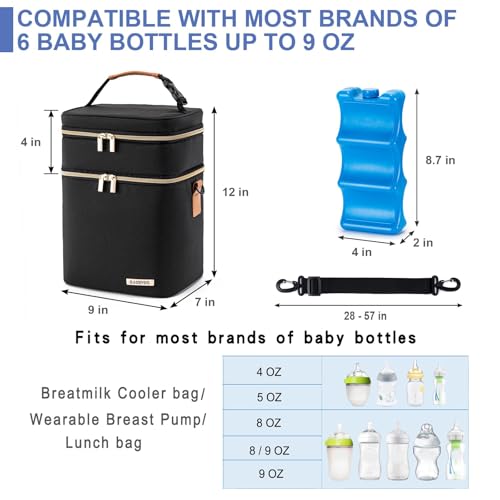 BABEYER Breastmilk Cooler Bag with Ice Pack Fits 6 Baby Bottles Up to 9 Ounce
