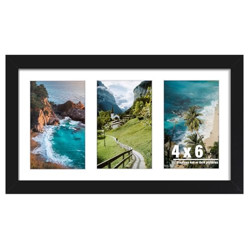 DUENPY 8x14 Collage Picture Frame, 4x6 Collage Picture Frame Displays Three 4x6 inch Photos, or 8x14 (Without Mat) for Ava...