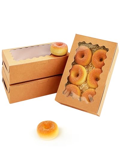 qiqee 50Pcs Brown Cookie Box with Window 9x6x2.5 inch Pastry Macaron Bakery Box For Packaging