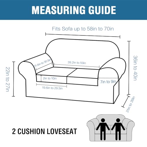 H.VERSAILTEX 3 Piece Stretch Sofa Covers for 2 Cushion Loveseat Couch Covers for Living Room Sofa Slipcovers (Base Cover P...