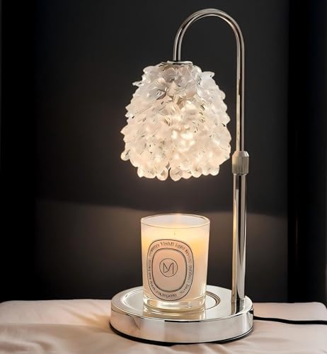 EMINLONA Candle Warmer Lamp with Timer & Dimmer, Adjustable Height Candle Lamp, Hand-Embedded Glass Crystal Lampshade, Val...