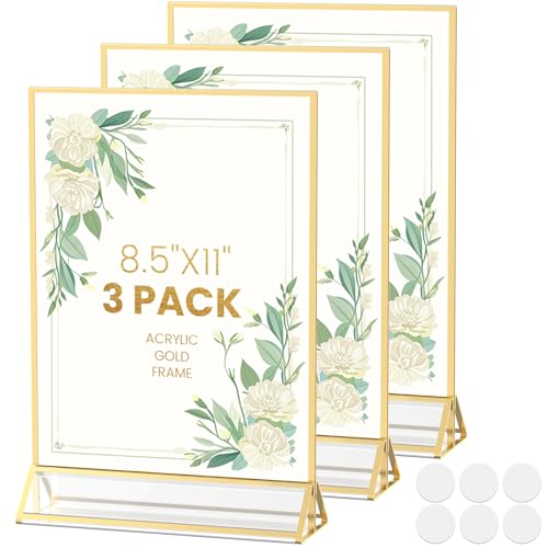 YOAEAILY Acrylic Sign Holder 8.5X11 Gold Frames Double-Sided Gold Picture Frames Flyer Holder for Menu Holder Wedding Tabl...