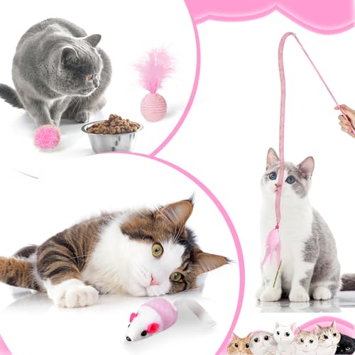 Foilswirl 24 Pcs Cat Toys Set Interactive Kitten Toys Pack Including Collapsible Play Tunnel Feather Teaser Wand Fuzzy Bal...