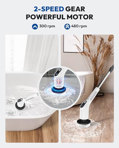 Electric Spin Scrubber for Cleaning - Upgraded Cordless Cleaning Brush Scrubber - IPX7 Waterproof Power Scrubber with 7 Br...