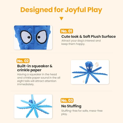 HGB Squeaky Dog Toys - Octopus No Stuffing Crinkle Plush Large Dog Toys to Keep Them Busy, Interactive Puppy Teething Chew...