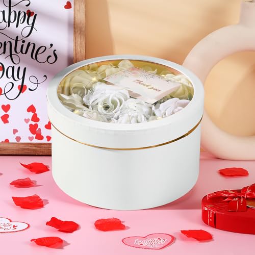 Nuenen 2 Pcs Round Gift Boxes with Lids Floral Foam LED Light Thank You Floral Greeting Cards Flower Arrangements Supplies...