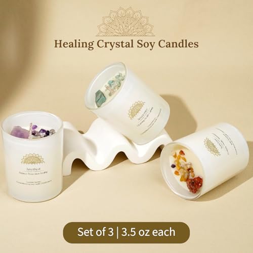AVACONCEPT Crystal Infused Soy Wax Candle Gift Set Aromatherapy Scented Candles with Healing Crystals Natural Hand-Poured ...