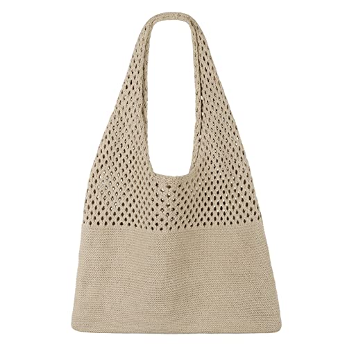 SUOSDEY Crochet Mesh Beach Tote Bag, Knit Summer Vacation Aesthetic Boho Tote Bag for Women