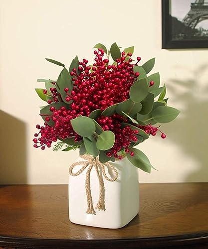 GREENTIME Artificial Red Berry Stems 8 Pack, Festive Christmas Tree Picks, Autumn Fall Home Decor and New Year's Eve Decor...