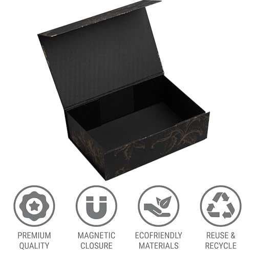 Sorarto Luxury Keepsake Gift Box | Black Gold Floral Decorative Boxes with Magnetic Lids for Presents, Wedding Memory Box,...