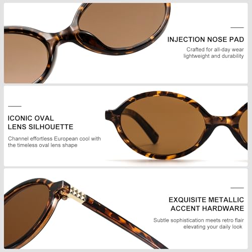 ViewJoy Retro Oval Sunglasses for Women Vintage 90s Y2K Trendy Designer Sun Glasses