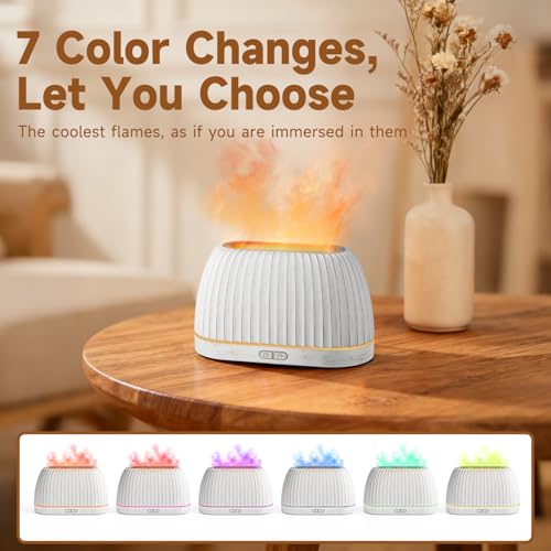 SOULORIGIN Essential Oil Diffuser, Flame Effect Aromatherapy Diffuser with 7-Color LED Lights & Auto Shut-Off, Ultrasonic ...